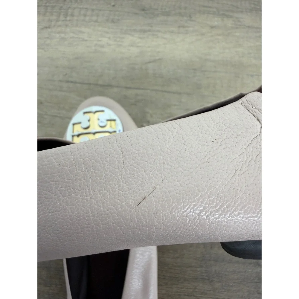 Tory Burch Reva Ballet Flats Pale Pink Leather Mixed Metal Logo Size 9